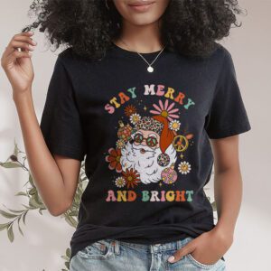 Retro Groovy Christmas Merry Stay Bright Hippie Santa Peace T Shirt 1