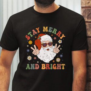 Retro Groovy Christmas Merry Stay Bright Hippie Santa Peace T Shirt 2 2