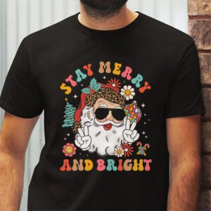 Retro Groovy Christmas Merry Stay Bright Hippie Santa Peace T Shirt 2 3