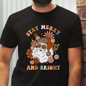 Retro Groovy Christmas Merry Stay Bright Hippie Santa Peace T Shirt 2