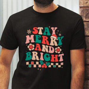 Retro Groovy Christmas Merry Stay Bright Hippie Santa Peace T Shirt 2 4