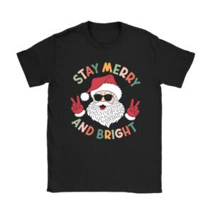 Retro Groovy Christmas Merry Stay Bright Hippie Santa Peace T-Shirt