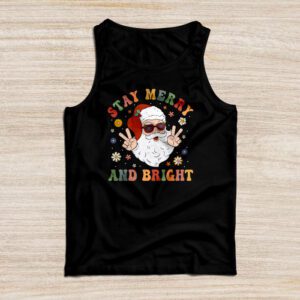 Retro Groovy Christmas Merry Stay Bright Hippie Santa Peace Tank Top