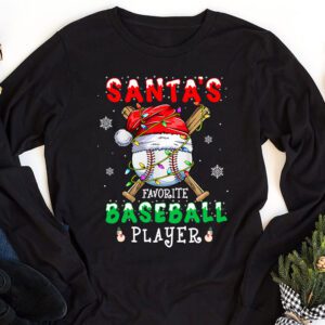 Santas Favorite Baseball Player Christmas Pajama Longsleeve Tee 1