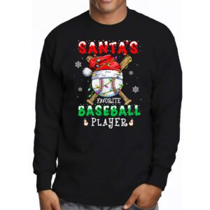 Santas Favorite Baseball Player Christmas Pajama Longsleeve Tee 3