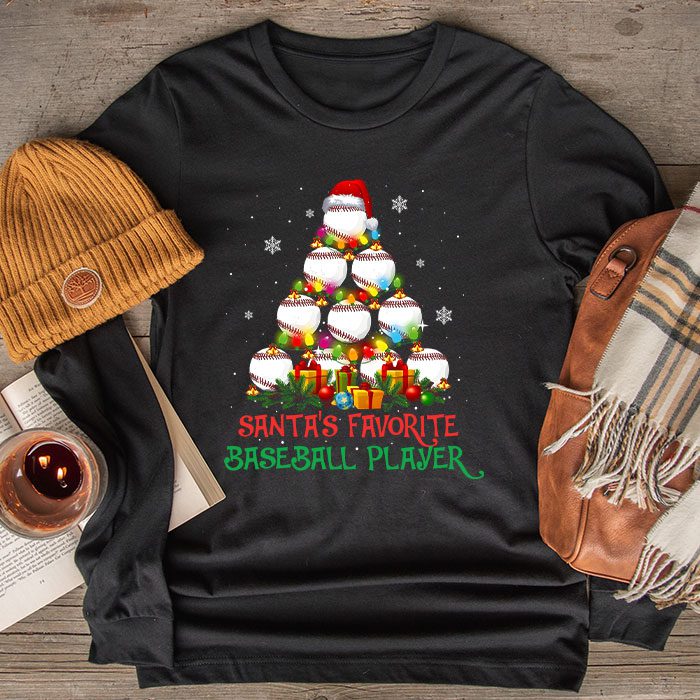 Santa's Favorite Baseball Player Christmas Pajama Longsleeve Tee