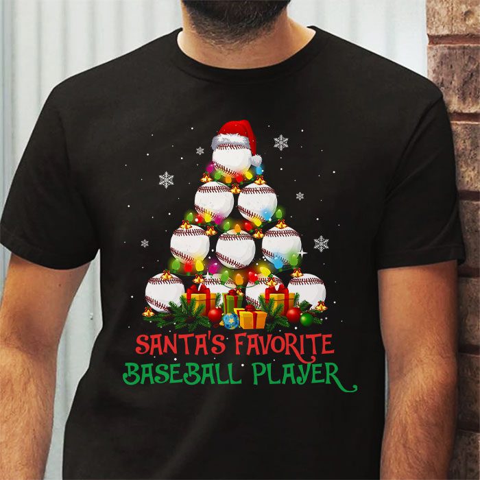 Santas-Favorite-Baseball-Player-Christmas-Pajama-T-Shirt-2 Santas Favorite Baseball Player Christmas Pajama T Shirt 2 3