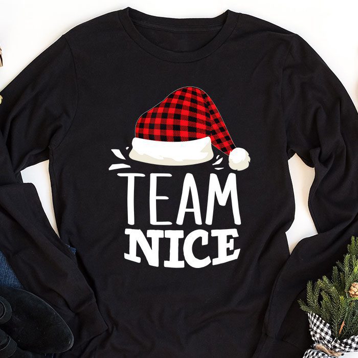 Team Nice Santa Red Plaid Claus Christmas Pajama For Family Longsleeve Tee 1 3