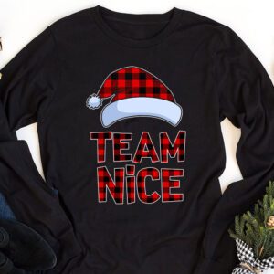 Team Nice Santa Red Plaid Claus Christmas Pajama For Family Longsleeve Tee 1