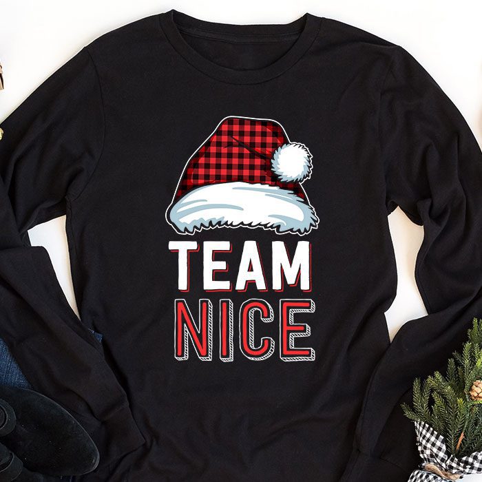 Team Nice Santa Red Plaid Claus Christmas Pajama For Family Longsleeve Tee 1 4