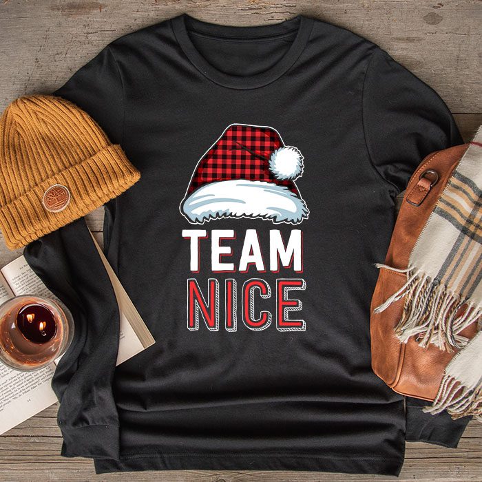 Team Nice Santa Red Plaid Claus Christmas Pajama For Family Longsleeve Tee
