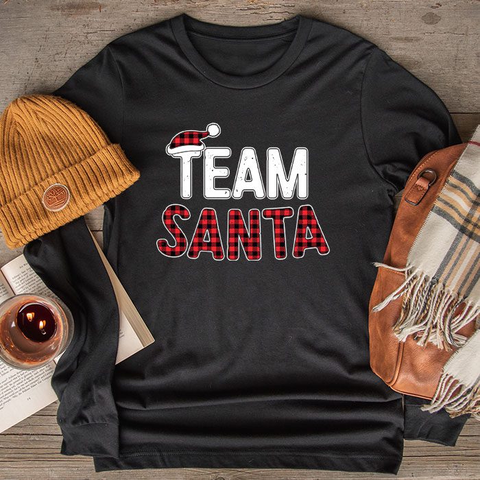 Team-Santa-Red-Plaid-Claus-Hat-Matching-Family-Christmas-Longsleeve-Tee Team Santa Red Plaid Claus Hat Matching Family Christmas Longsleeve Tee