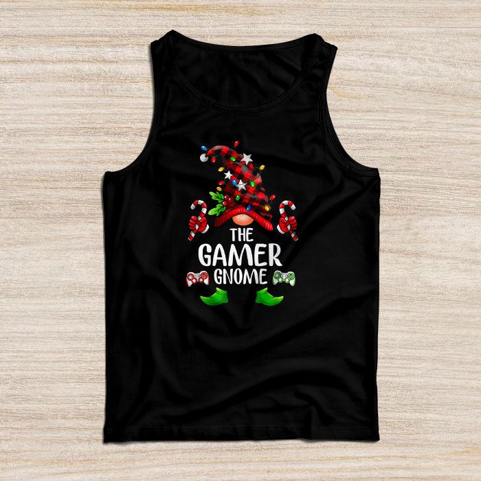 The Gamer Gnome Buffalo Plaid Matching Family Christmas Pajama Tank Top