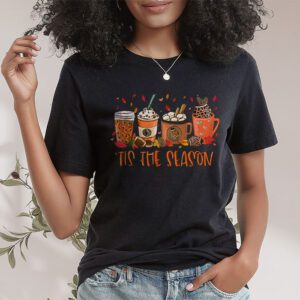 Tis The Season Pumpkin Leaf Latte Fall Thanksgiving Football T Shirt 1 1