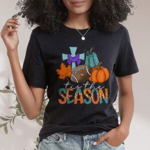 Tis The Season Pumpkin Leaf Latte Fall Thanksgiving Football T Shirt 1 2