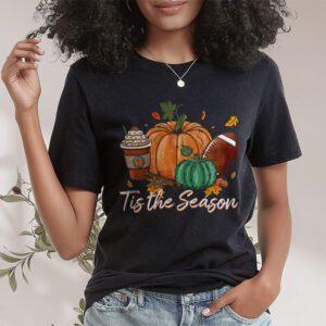 Tis The Season Pumpkin Leaf Latte Fall Thanksgiving Football T Shirt 1 6