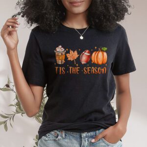 Tis The Season Pumpkin Leaf Latte Fall Thanksgiving Football T Shirt 1 7