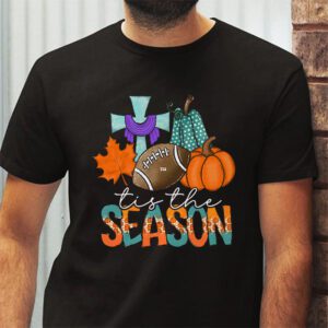 Tis The Season Pumpkin Leaf Latte Fall Thanksgiving Football T Shirt 2 2