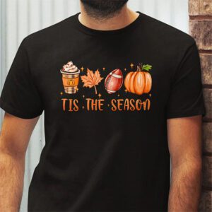 Tis The Season Pumpkin Leaf Latte Fall Thanksgiving Football T Shirt 2 7