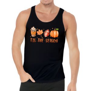 Tis The Season Pumpkin Leaf Latte Fall Thanksgiving Football Tank Top 3 7