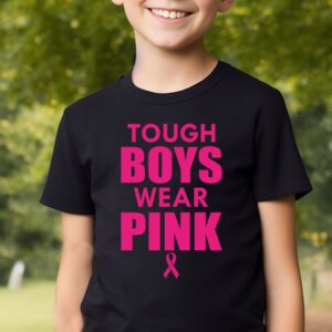 Tough Boys Wear Pink Cool Pink Breast Cancer Awareness Kids T Shirt 2