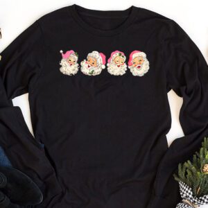 Vintage Retro Pink Santa Claus Pink Christmas Design Longsleeve Tee 1 1