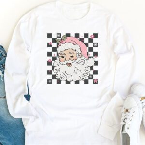 Vintage Retro Pink Santa Claus Pink Christmas Design Longsleeve Tee 1 2