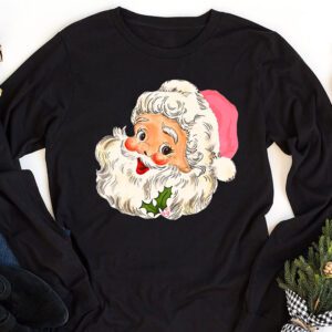 Vintage Retro Pink Santa Claus Pink Christmas Design Longsleeve Tee 1