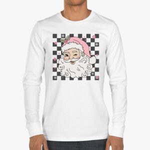 Vintage Retro Pink Santa Claus Pink Christmas Design Longsleeve Tee 3 2