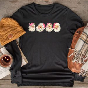 Vintage Retro Pink Santa Claus Pink Christmas Design Longsleeve Tee