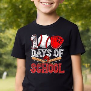 100 Days Of School Baseball 100th Day Kids Boys T Shirt 2 2