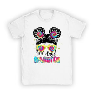 100 Days Smarter Girls Messy Bun Hair 100th Day Of School T-Shirt
