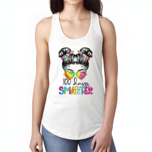 100 Days Smarter Girls Messy Bun Hair 100th Day Of School Tank Top 1 1