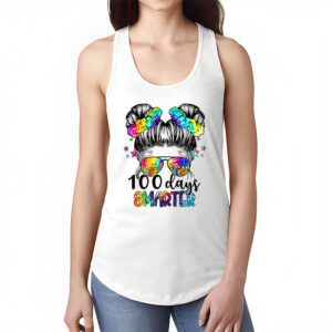 100 Days Smarter Girls Messy Bun Hair 100th Day Of School Tank Top 1