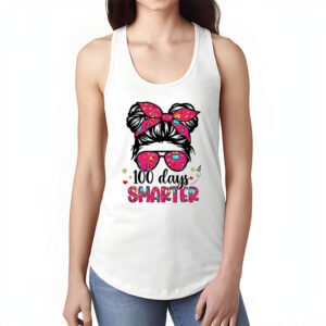 100 Days Smarter Girls Messy Bun Hair 100th Day Of School Tank Top 1 4