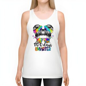 100 Days Smarter Girls Messy Bun Hair 100th Day Of School Tank Top 2