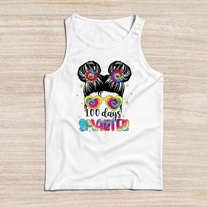 100-Days-Smarter-Girls-Messy-Bun-Hair-100th-Day-Of-School-Tank-Top 100 Days Smarter Girls Messy Bun Hair 100th Day Of School Tank Top