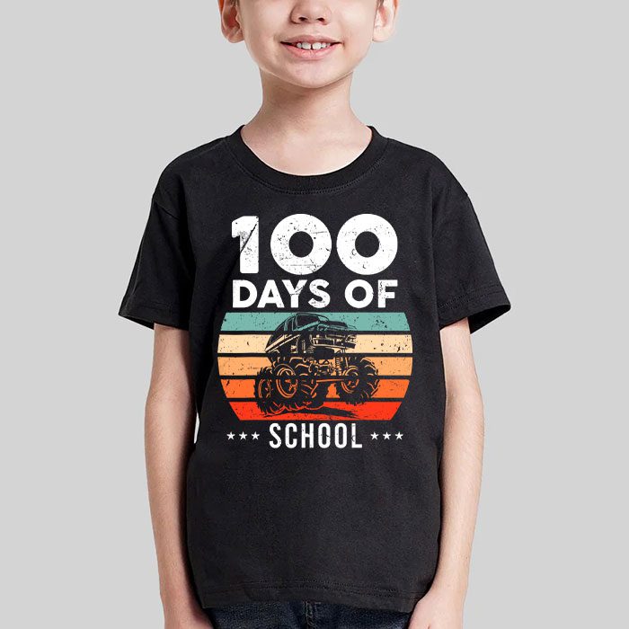 100 Days of School Monster Truck 100th Day of School Boys T Shirt 1 4
