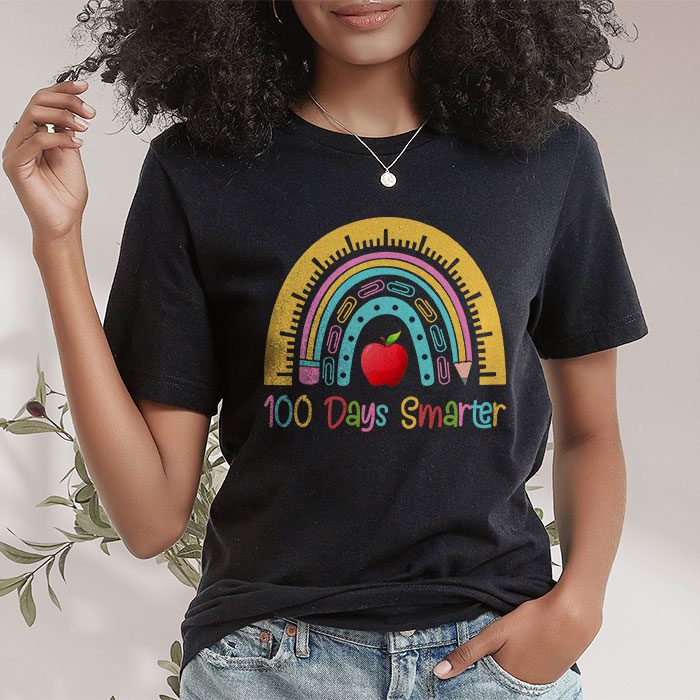 100th Day of School Teacher 100 days smarter rainbow T Shirt 1 5