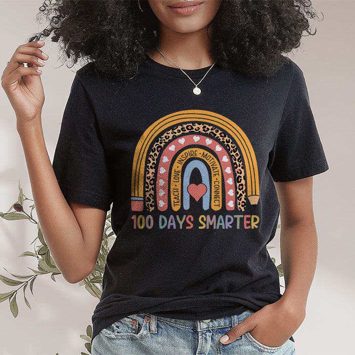 100th Day of School Teacher 100 days smarter rainbow T Shirt 1 6