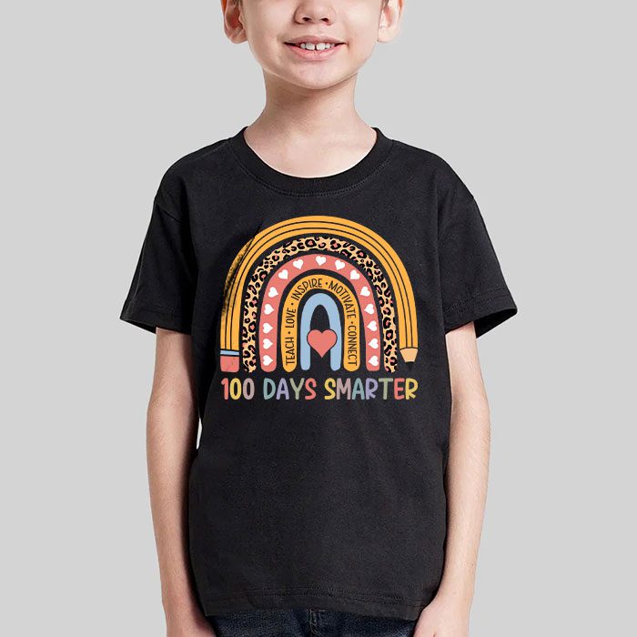100th Day of School Teacher 100 days smarter rainbow T Shirt 3 6