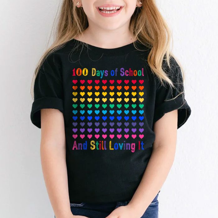 100th-Day-of-School-and-Still-Loving-It-100-Rainbow-Hearts-T-Shirt-1 100th Day of School and Still Loving It 100 Rainbow Hearts T Shirt 1
