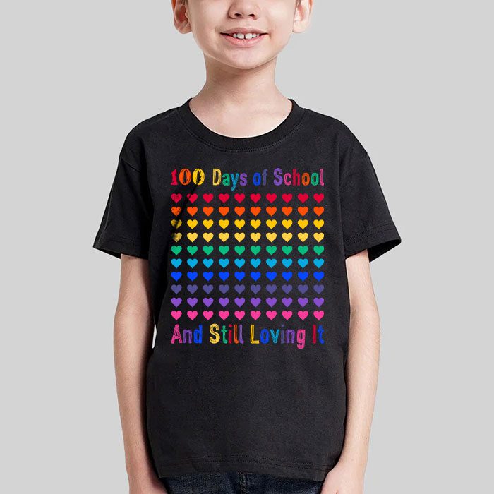 100th-Day-of-School-and-Still-Loving-It-100-Rainbow-Hearts-T-Shirt-2 100th Day of School and Still Loving It 100 Rainbow Hearts T Shirt 2