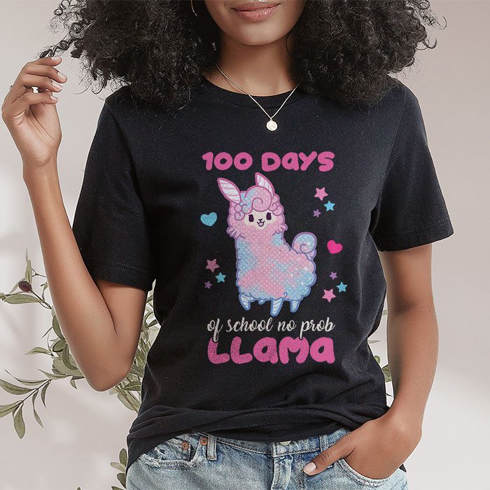 Celebrating 100 Days of School NoProb Llama Kids Teachers T Shirt 1 2