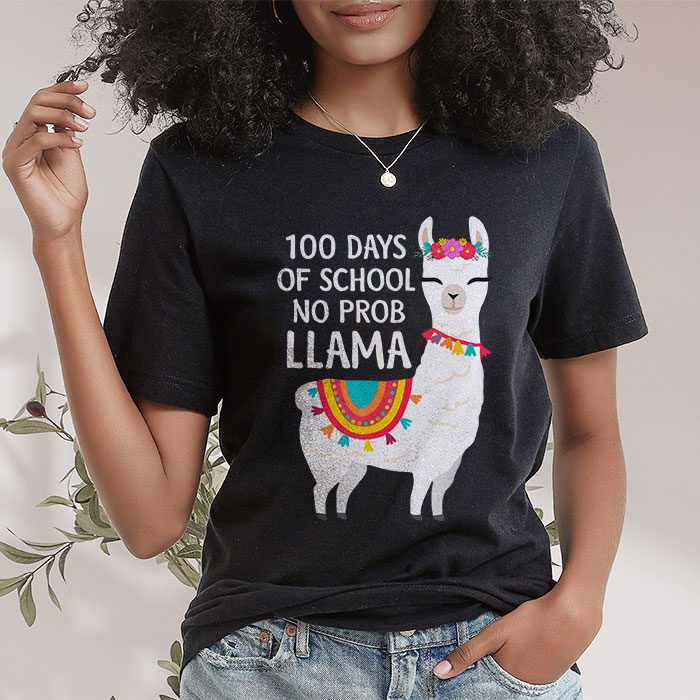 Celebrating 100 Days of School NoProb Llama Kids Teachers T Shirt 1 3
