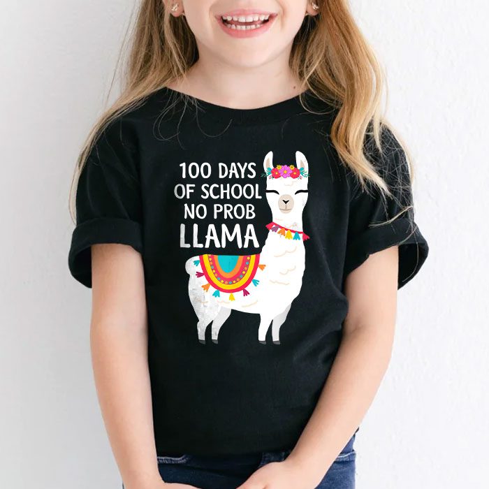 Celebrating 100 Days of School NoProb Llama Kids Teachers T Shirt 2 3