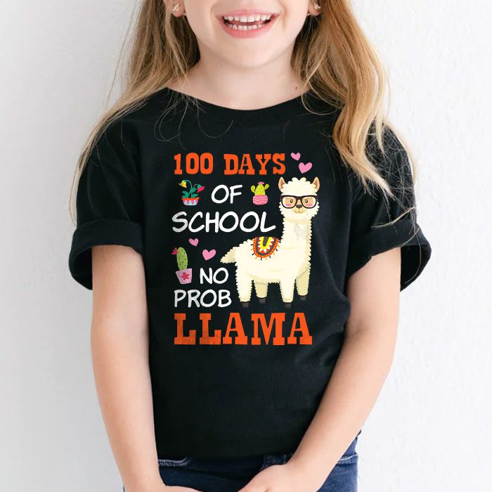Celebrating 100 Days of School NoProb Llama Kids Teachers T Shirt 2 4