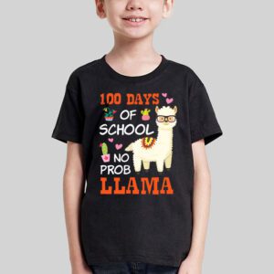 Celebrating 100 Days of School NoProb Llama Kids Teachers T Shirt 3 4