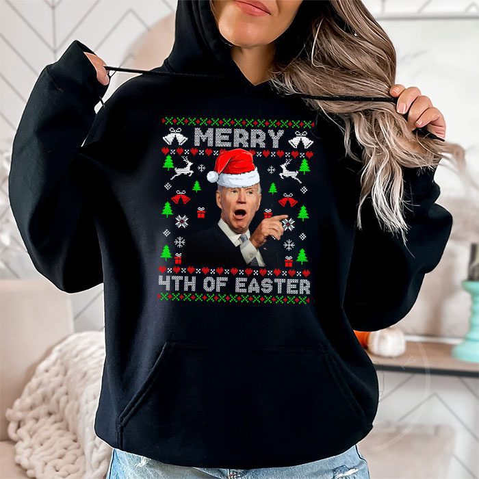 Funny Joe Biden Christmas Santa Hat Merry 4th Of Easter Xmas Hoodie 1 4