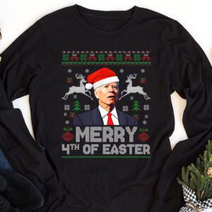 Funny Joe Biden Christmas Santa Hat Merry 4th Of Easter Xmas Longsleeve Tee 1